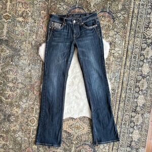 LA Idol USA Women Dark Wash Rhinestone Bootcut Jeans Size 9 31x34 Low Rise